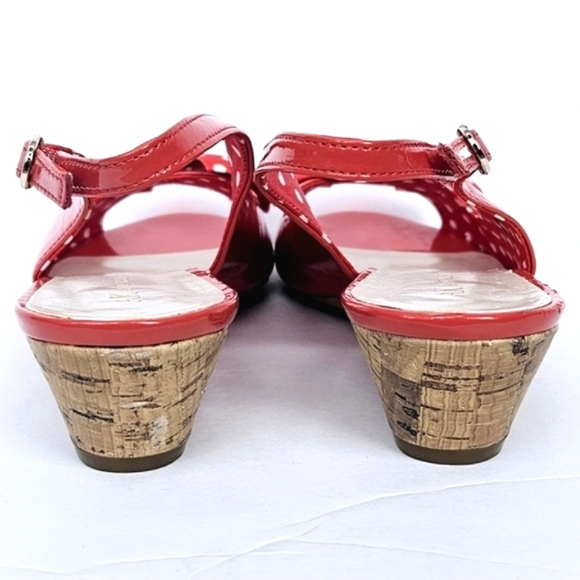 Anne Klein Wwns Beverley Red Patent Leather White Polka Dot Bow Wedge Sandals 8 - Picture 8 of 12